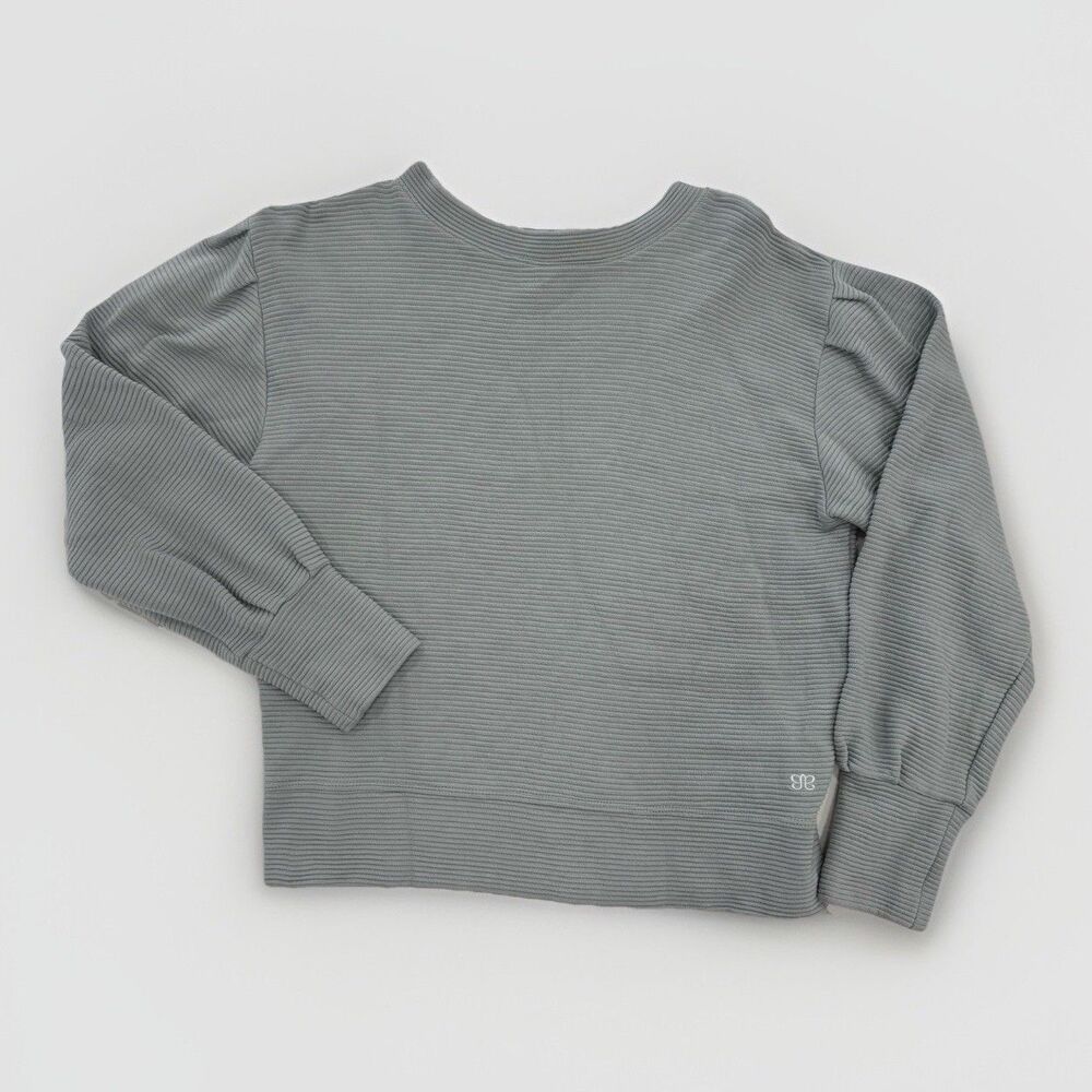 Albion Fit Sweatshirt Womens Size Medium Atlas Ribbed Puff Sleeve Blue Gray